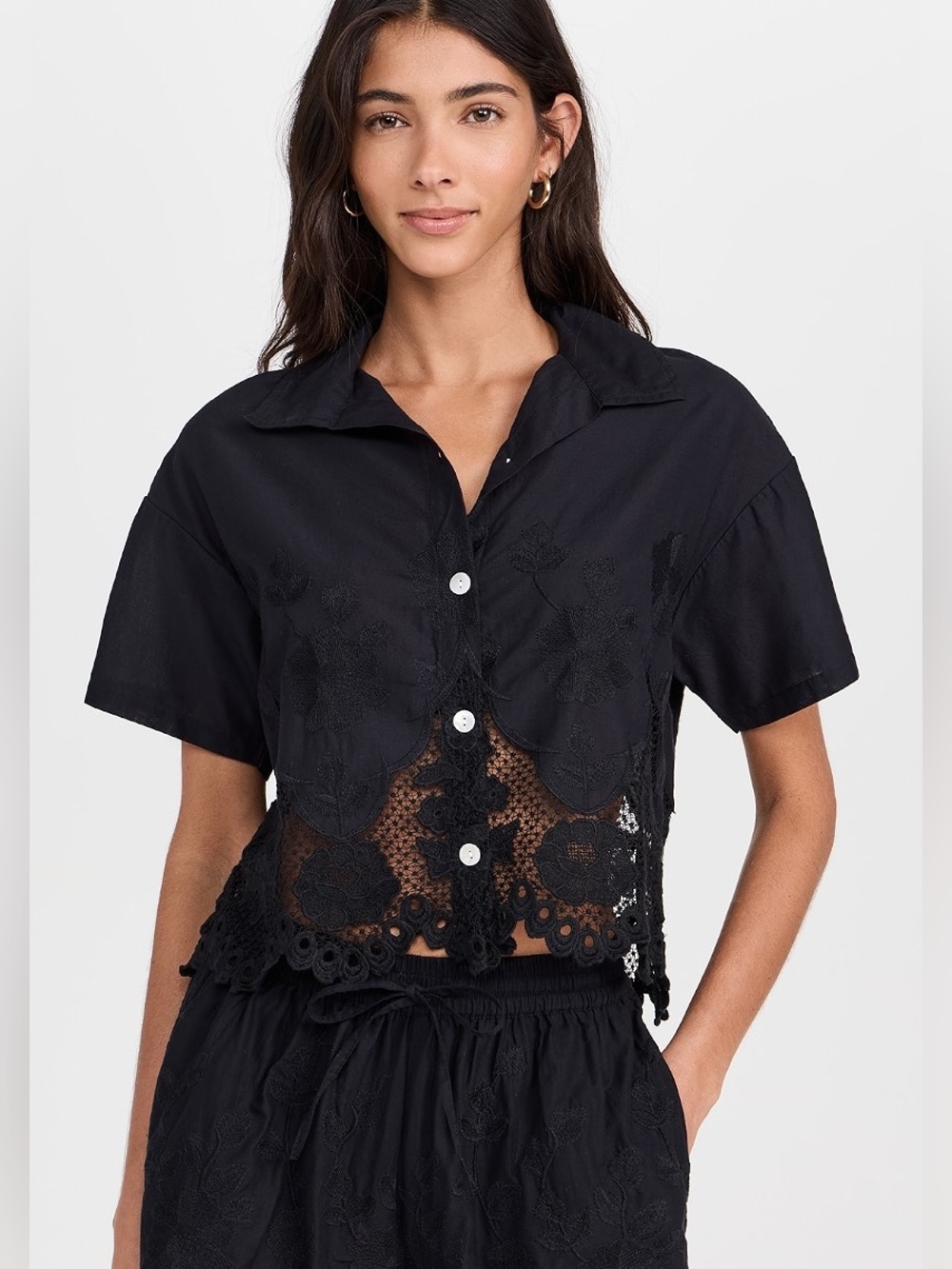 Vitamin A Flora Broderie Crop Shirt Size M